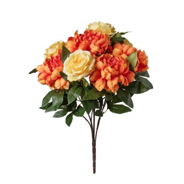 MAZZO ROSE E PEONIE X 9 CM.53 GIALLO ARANCIO